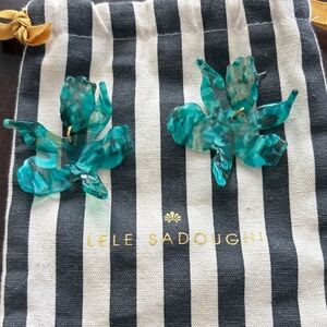 Lele Sadoughi Green-Blue Paper Lily Floral Earrings
